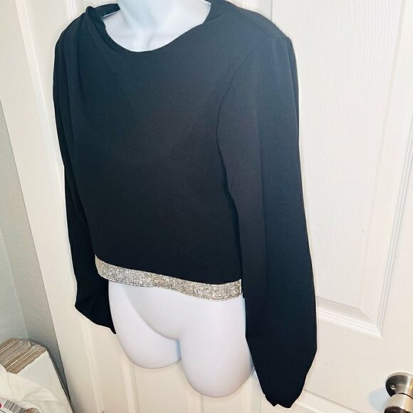 INA I'm Back Baby Black Sparkly Rhinestone Crop Top Black M NEW - Picture 7 of 13